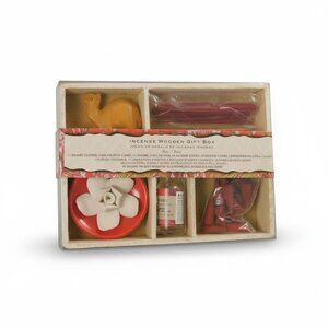 Incense Wooden Gift Box With Ceramic Flower Camel Figurine Ash Catcher 20 Sticks